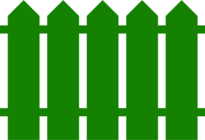 A green silhouette of a garden fence, this serves as the Fix My Fence website logo.